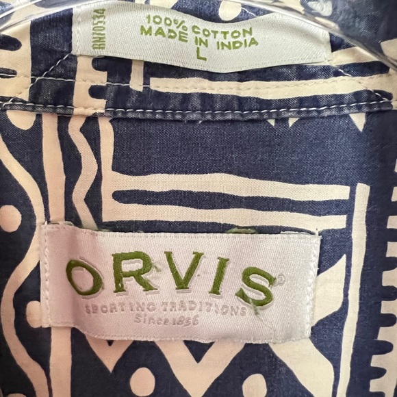 Orvis Mens Button Shirt Aztec Pattern Short Sleeve Pockets Sz L - Picture 5 of 6